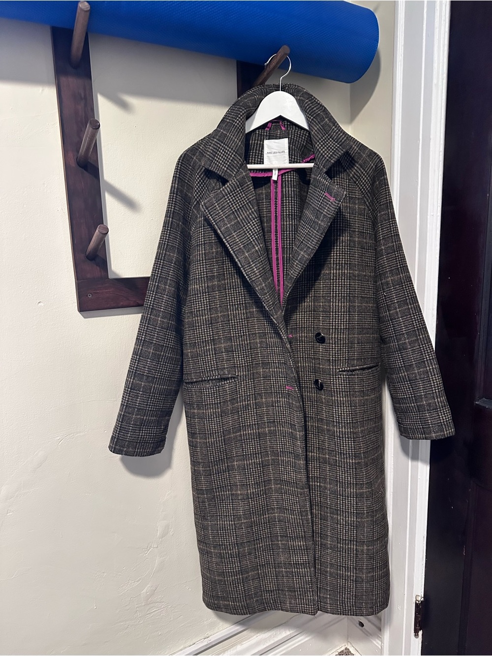Avec Les Filles Plaid Trench Coat in Brown and Black